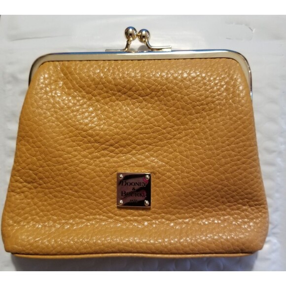 Dooney & Bourke Handbags - Dooney & Bourke Pebbled Leather Framed Kisslock Card & Coin Holder Large Toffee
